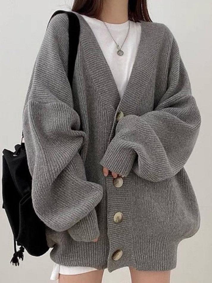 Women's Oversized Cardigan with Button Front – Ribbed Knit - We are MFEO