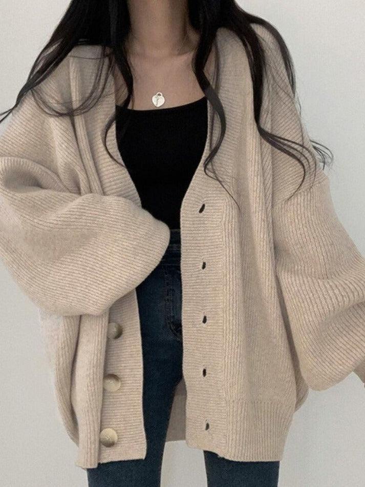Women's Oversized Cardigan with Button Front – Ribbed Knit - We are MFEO