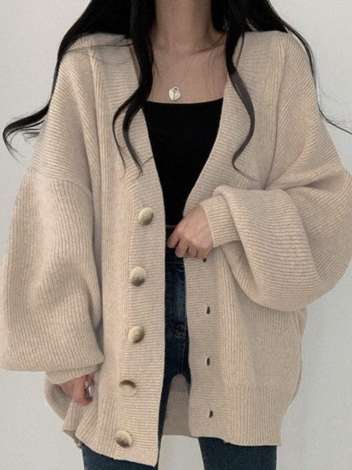 Women's Oversized Cardigan with Button Front – Ribbed Knit - We are MFEO