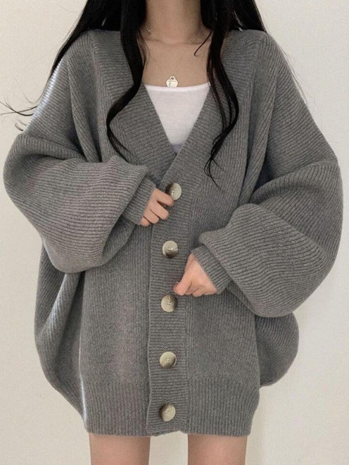 Women's Oversized Cardigan with Button Front – Ribbed Knit - We are MFEO