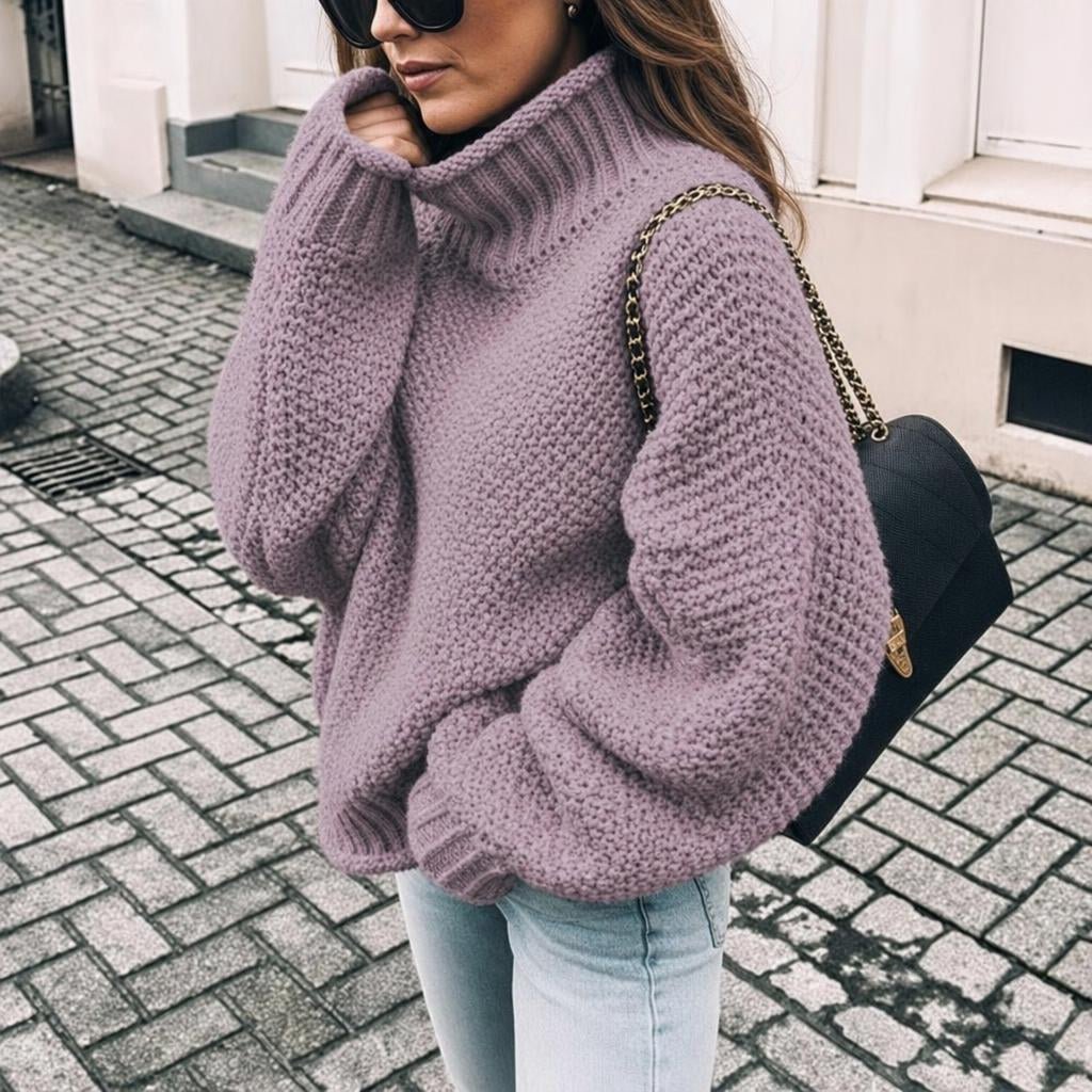 Women's Oversized Chunky Knit Jumper – Turtleneck Sweater for Winter Warmth - We are MFEO