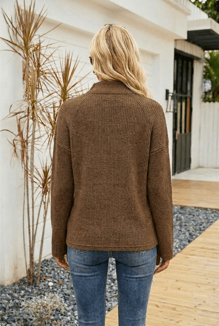 Women's Oversized Half-Zip Jumper with Raglan Sleeves – Casual Knitted Style - We are MFEO