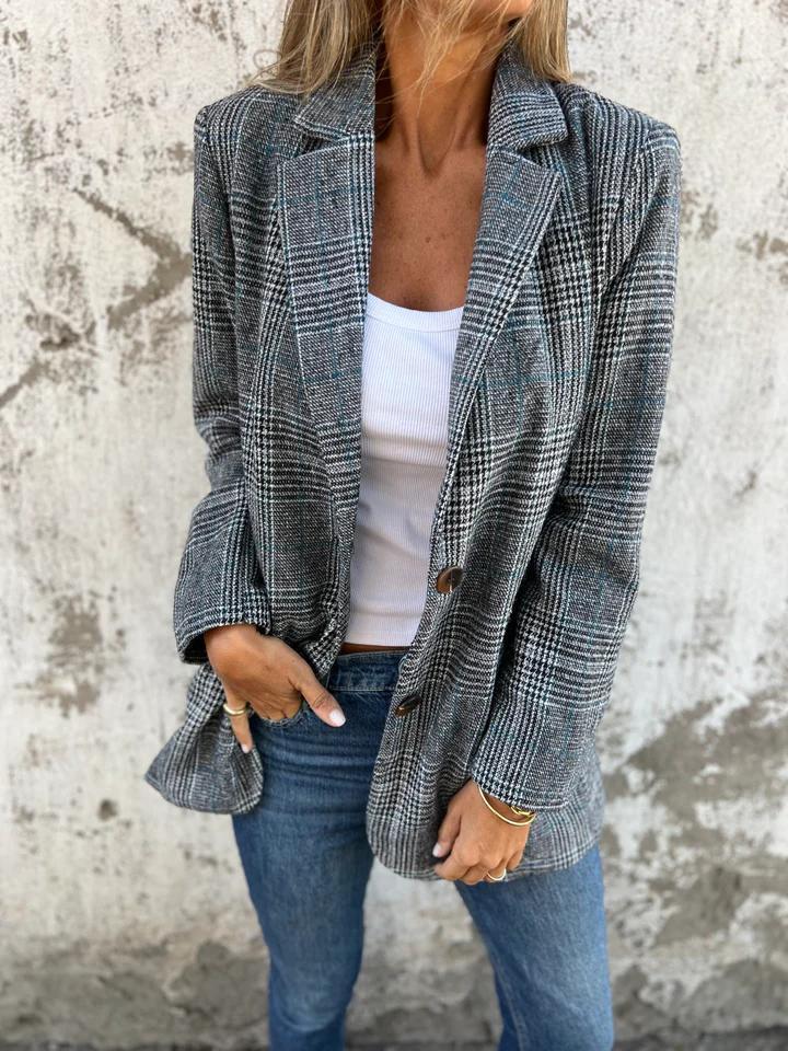 Women's Oversized Houndstooth Blazer – Notched Lapel - We are MFEO