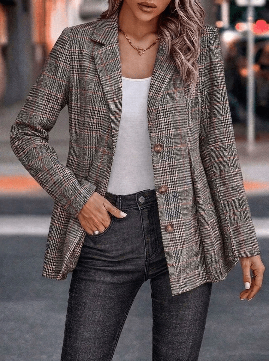 Women's Oversized Houndstooth Blazer – Structured, Single-Breasted Design - We are MFEO