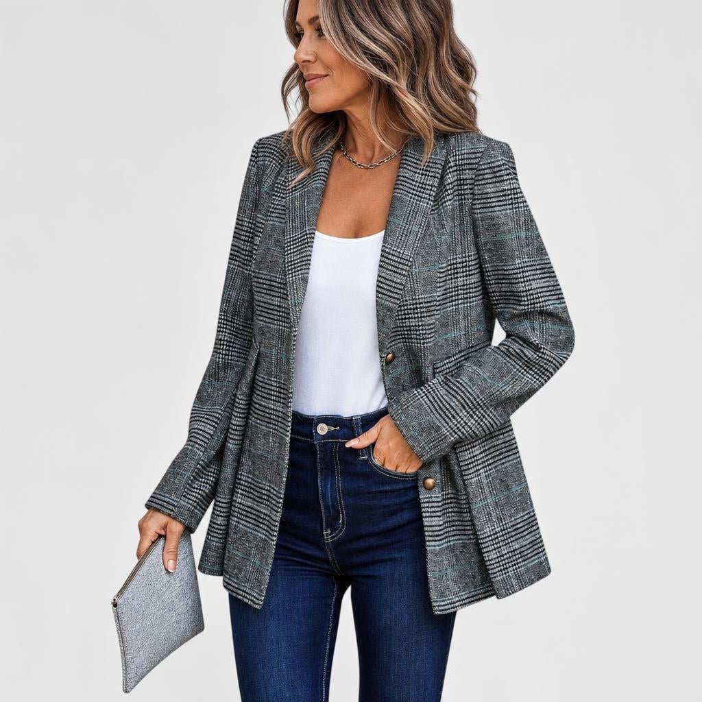 Women's Oversized Houndstooth Blazer – Structured, Single-Breasted Design - We are MFEO