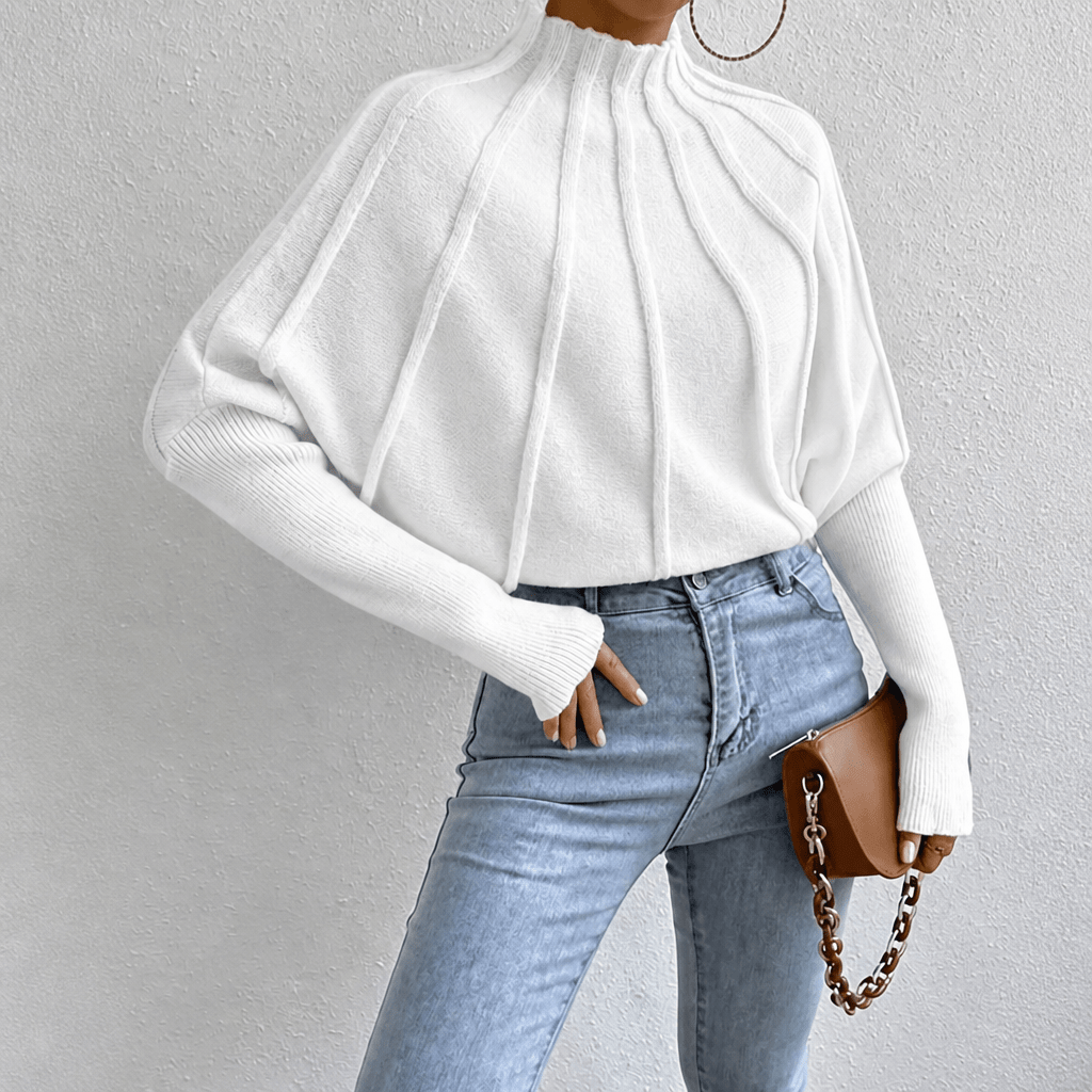 Women's Oversized Jumper with Mock Neck – Batwing Sleeves - We are MFEO
