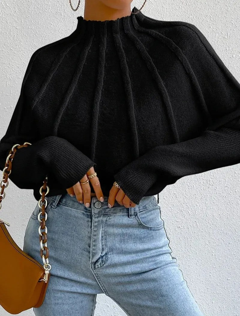 Women's Oversized Jumper with Mock Neck – Batwing Sleeves - We are MFEO
