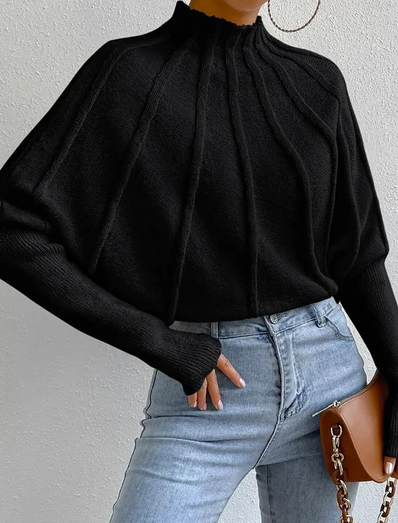 Women's Oversized Jumper with Mock Neck – Batwing Sleeves - We are MFEO