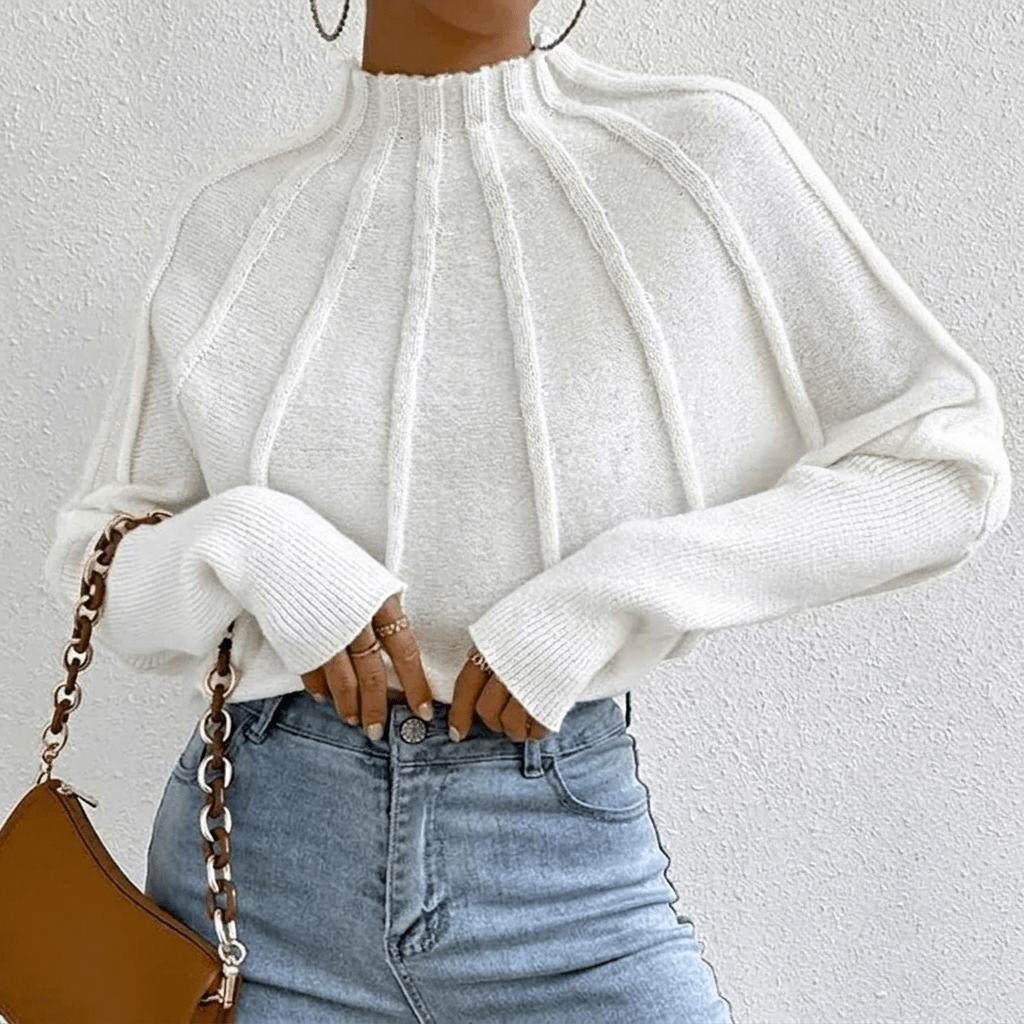 Women's Oversized Jumper with Mock Neck – Batwing Sleeves - We are MFEO