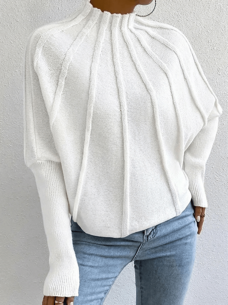 Women's Oversized Jumper with Mock Neck – Batwing Sleeves - We are MFEO