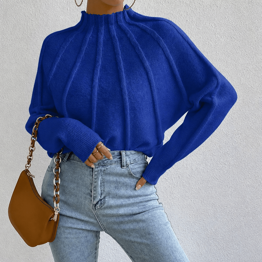 Women's Oversized Jumper with Mock Neck – Batwing Sleeves - We are MFEO