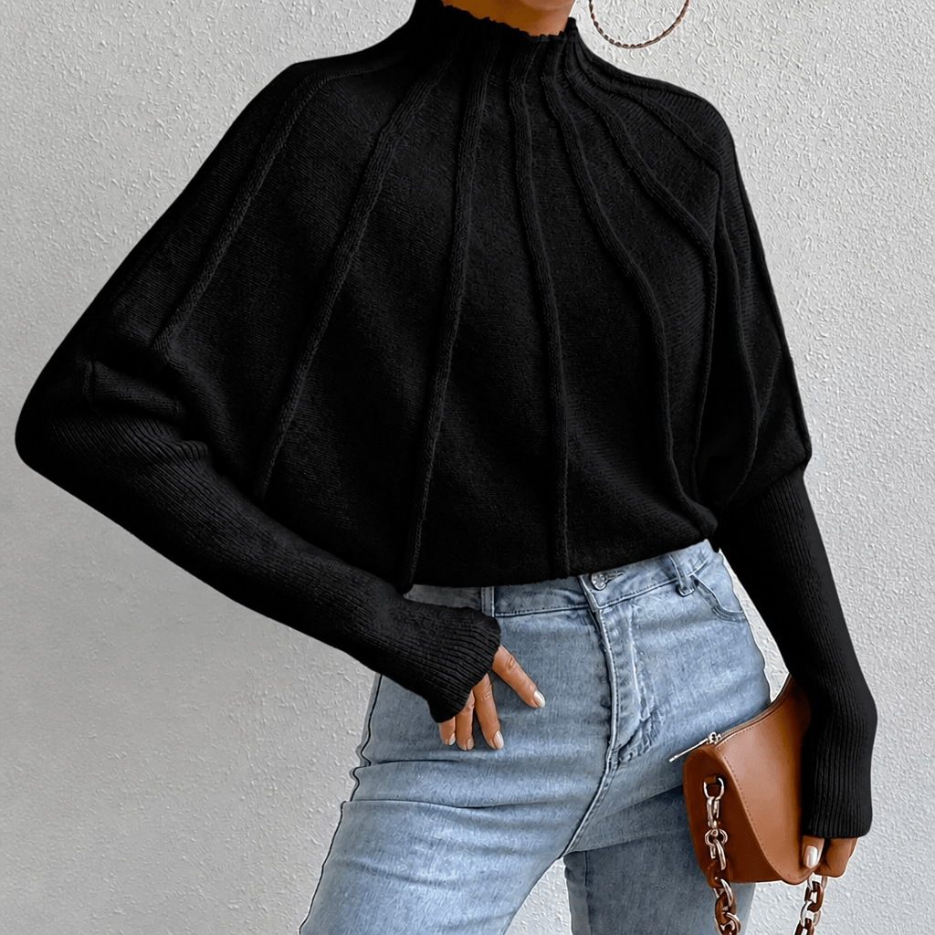 Women's Oversized Jumper with Mock Neck – Batwing Sleeves - We are MFEO
