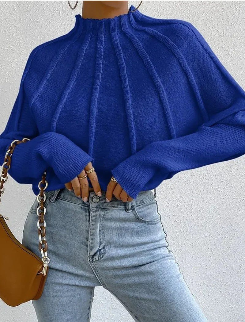Women's Oversized Jumper with Mock Neck – Batwing Sleeves - We are MFEO