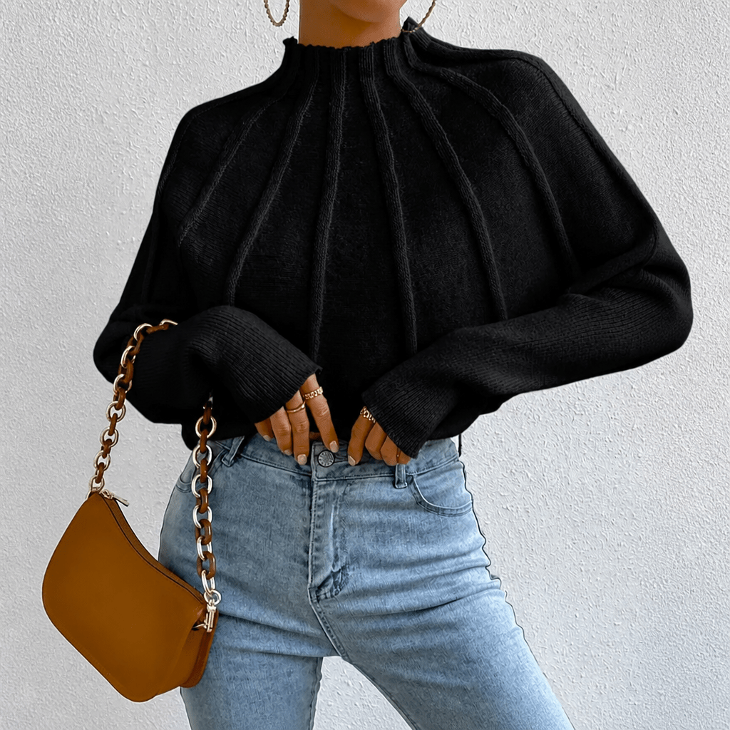 Women's Oversized Jumper with Mock Neck – Batwing Sleeves - We are MFEO