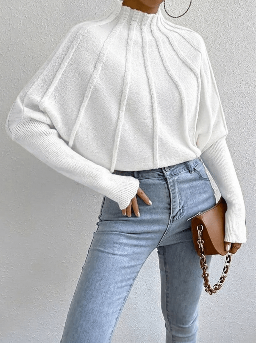 Women's Oversized Jumper with Mock Neck – Batwing Sleeves - We are MFEO