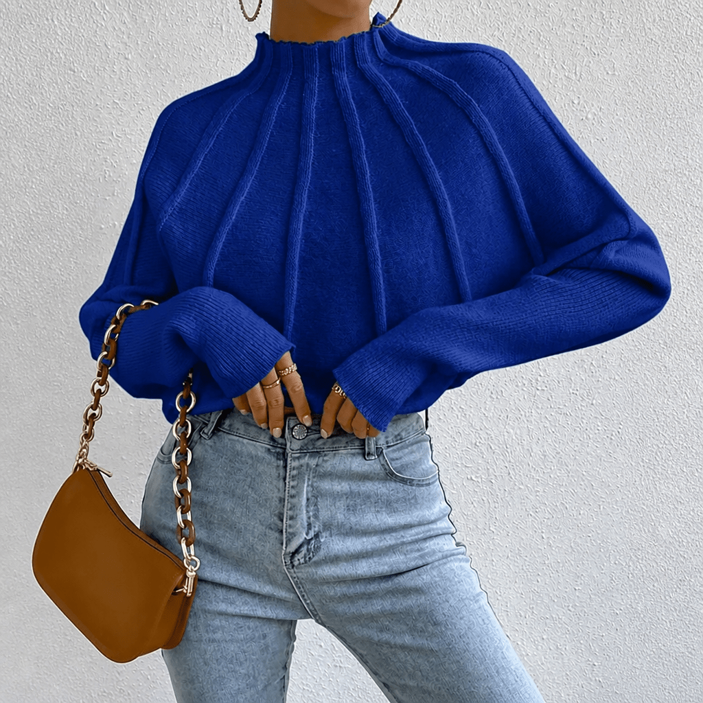 Women's Oversized Jumper with Mock Neck – Batwing Sleeves - We are MFEO