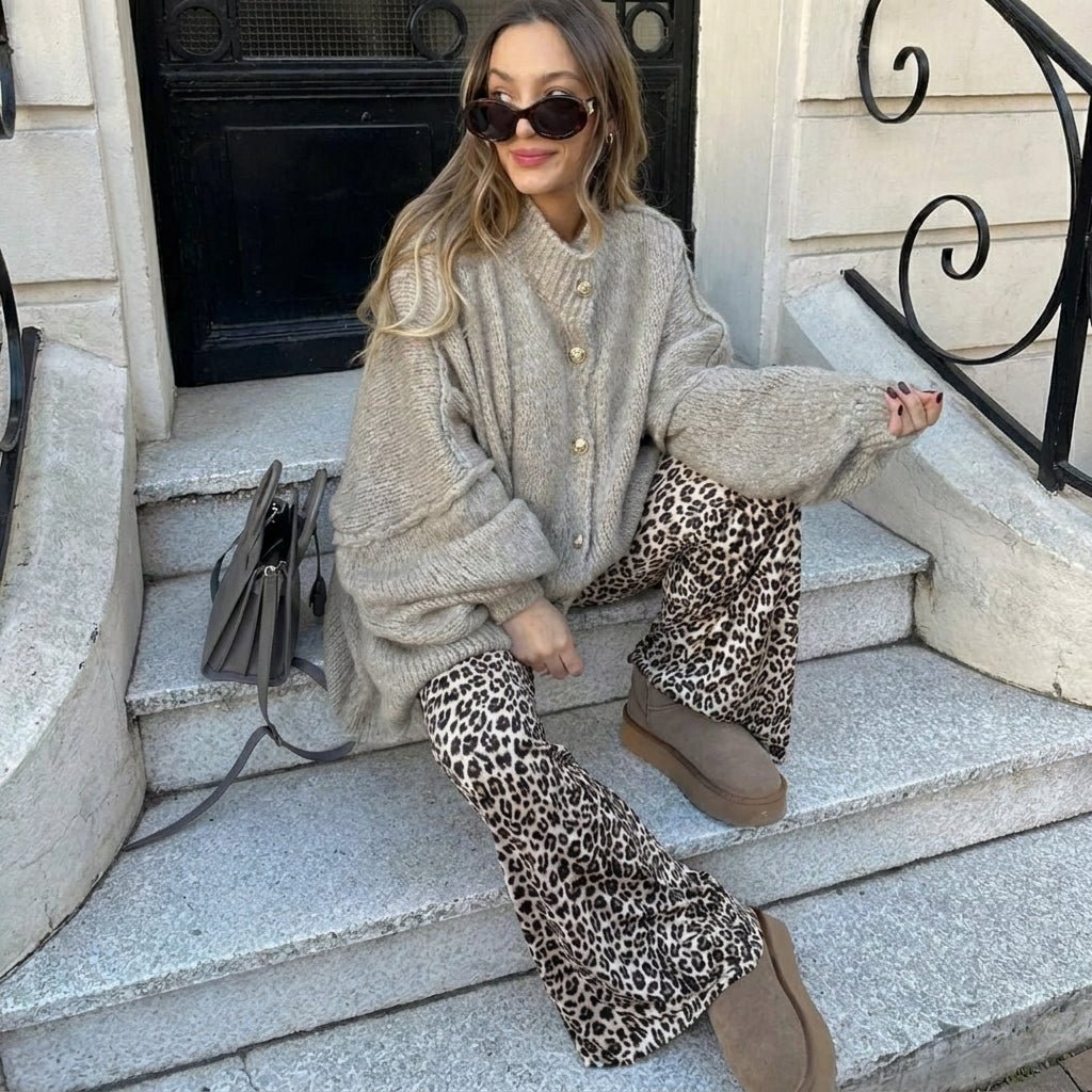 Women's Oversized Knit Cardigan – Button Front with Ribbed Neckline for Casual Wear - We are MFEO