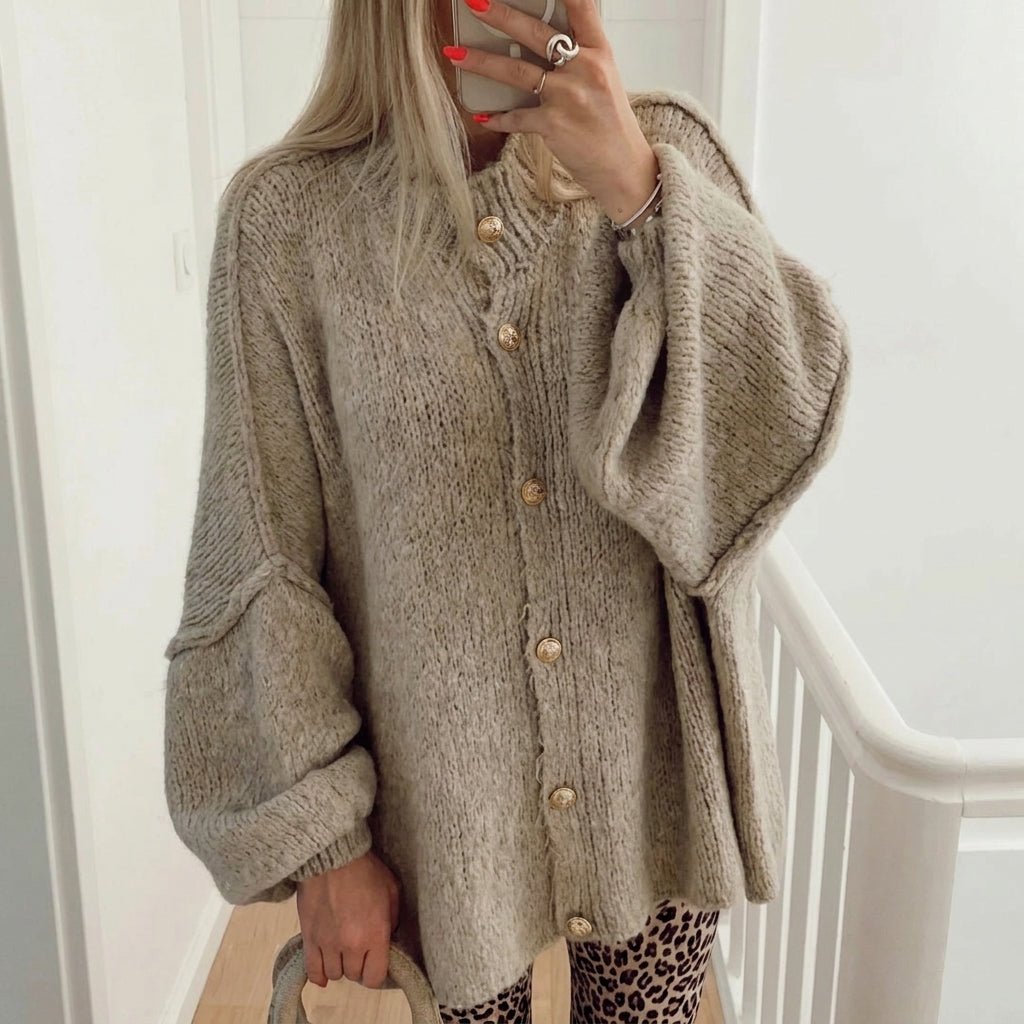 Women's Oversized Knit Cardigan – Button Front with Ribbed Neckline for Casual Wear - We are MFEO