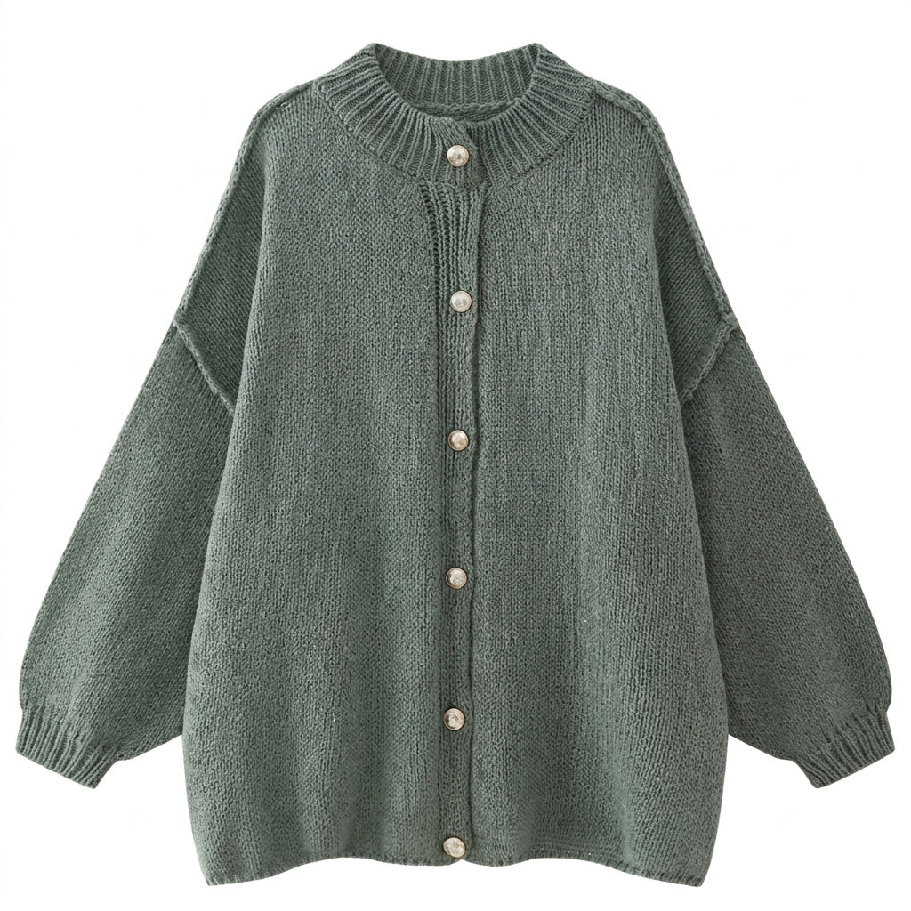 Women's Oversized Knit Cardigan – Button Front with Ribbed Neckline for Casual Wear - We are MFEO