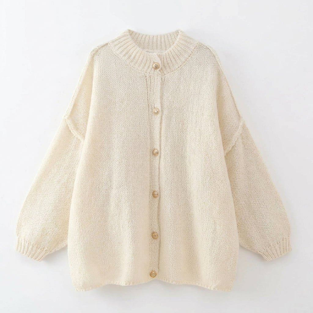 Women's Oversized Knit Cardigan – Button Front with Ribbed Neckline for Casual Wear - We are MFEO