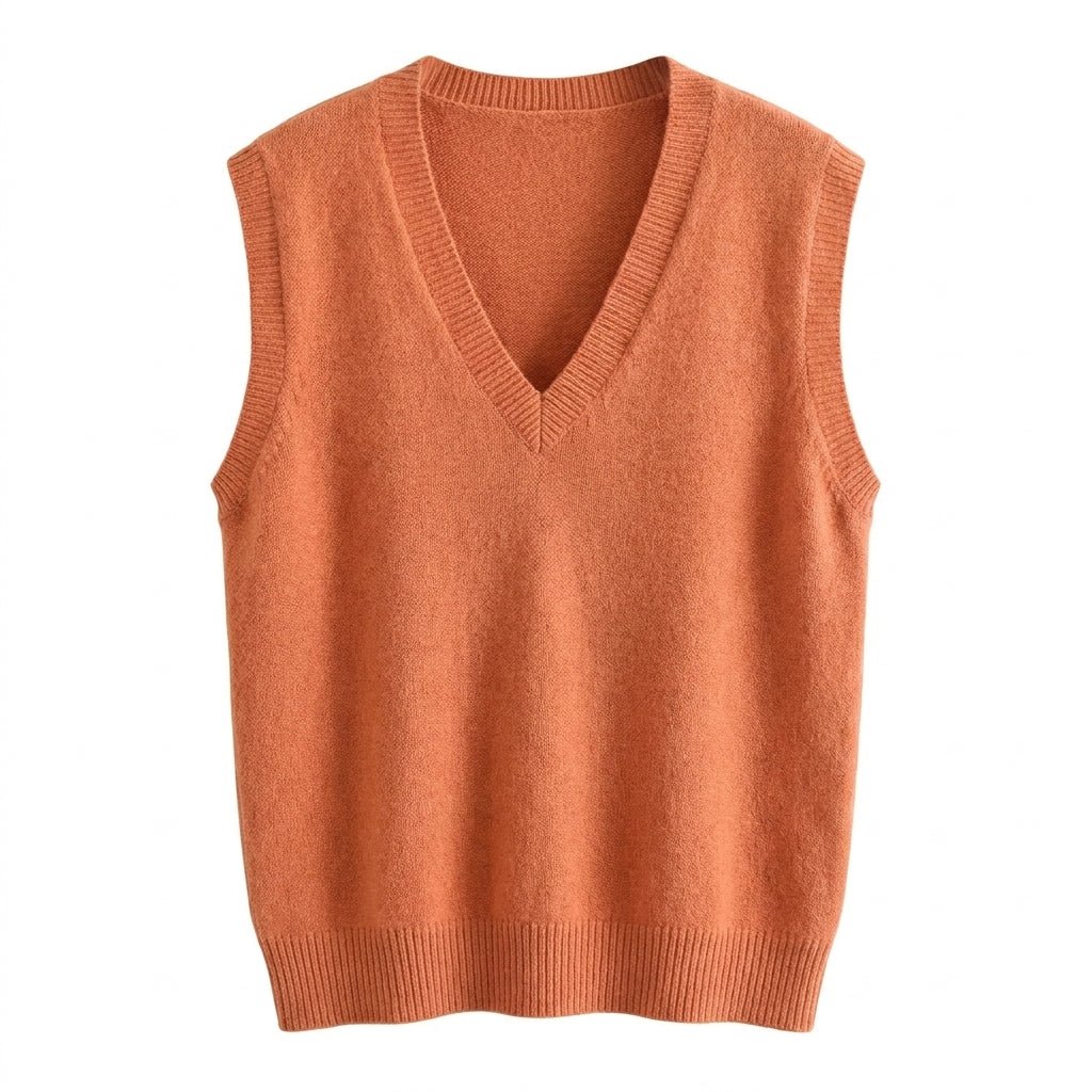Women's Oversized Knitted Vest – Deep V Neck with Ribbed Trim - We are MFEO