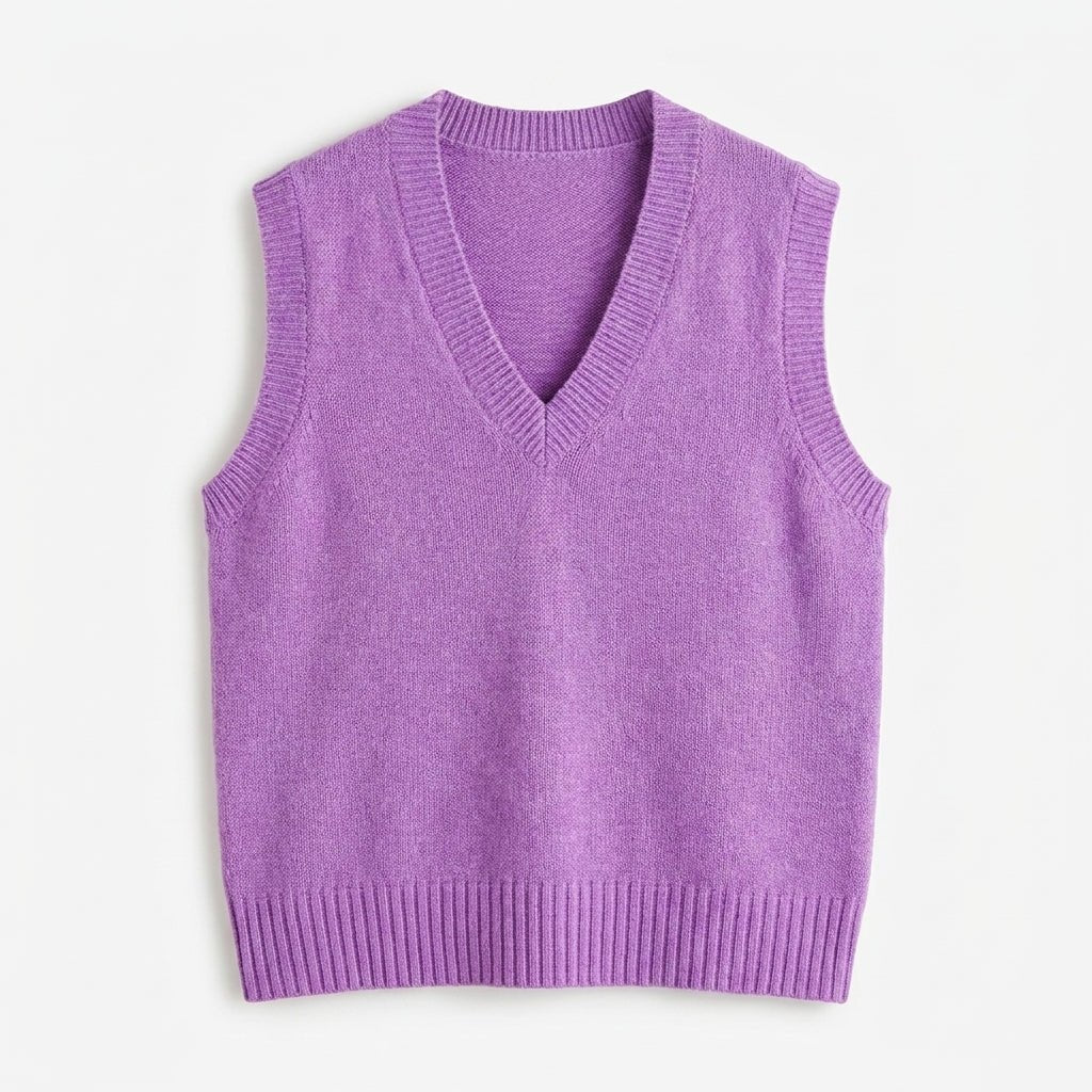 Women's Oversized Knitted Vest – Deep V Neck with Ribbed Trim - We are MFEO