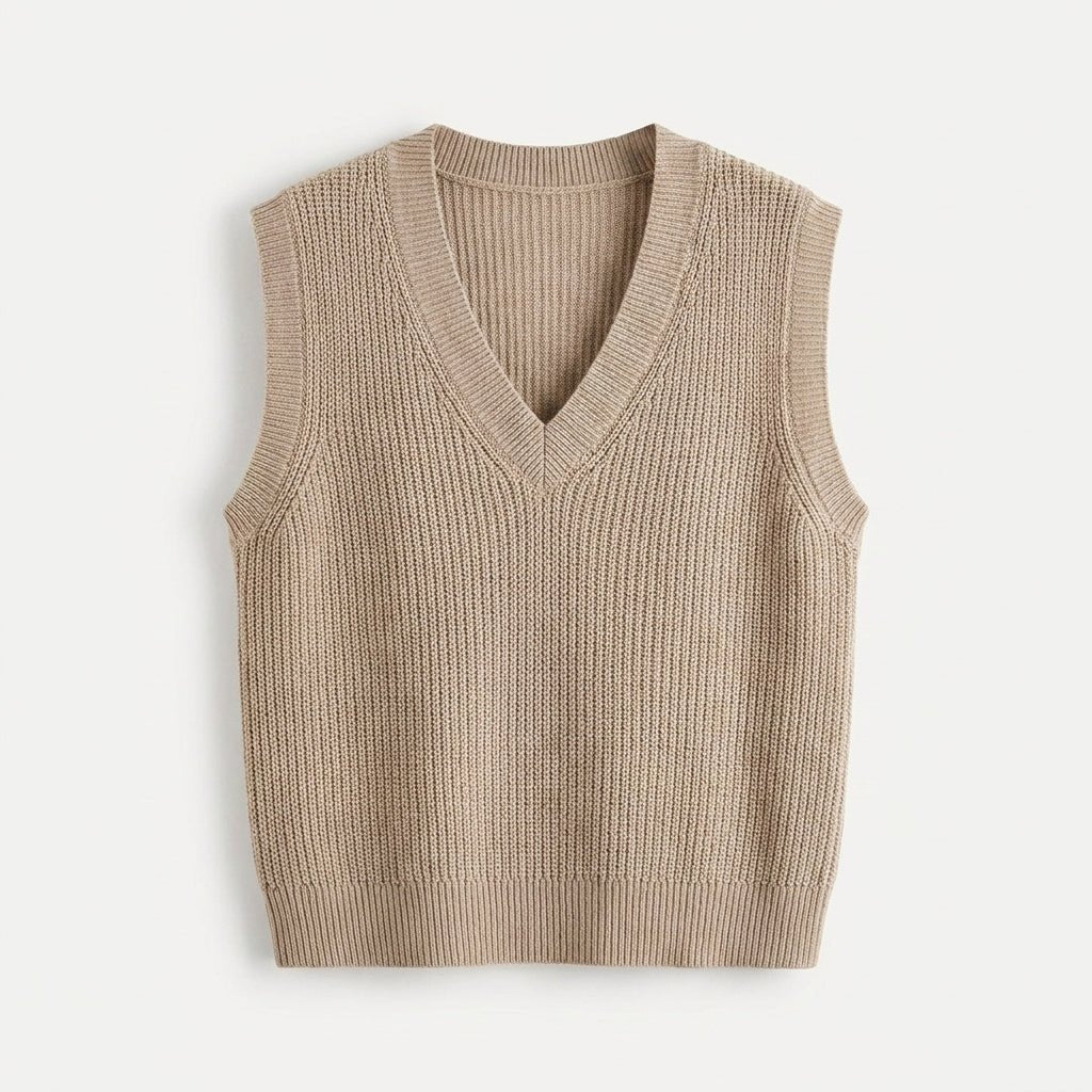 Women's Oversized Knitted Vest – Deep V Neck with Ribbed Trim - We are MFEO