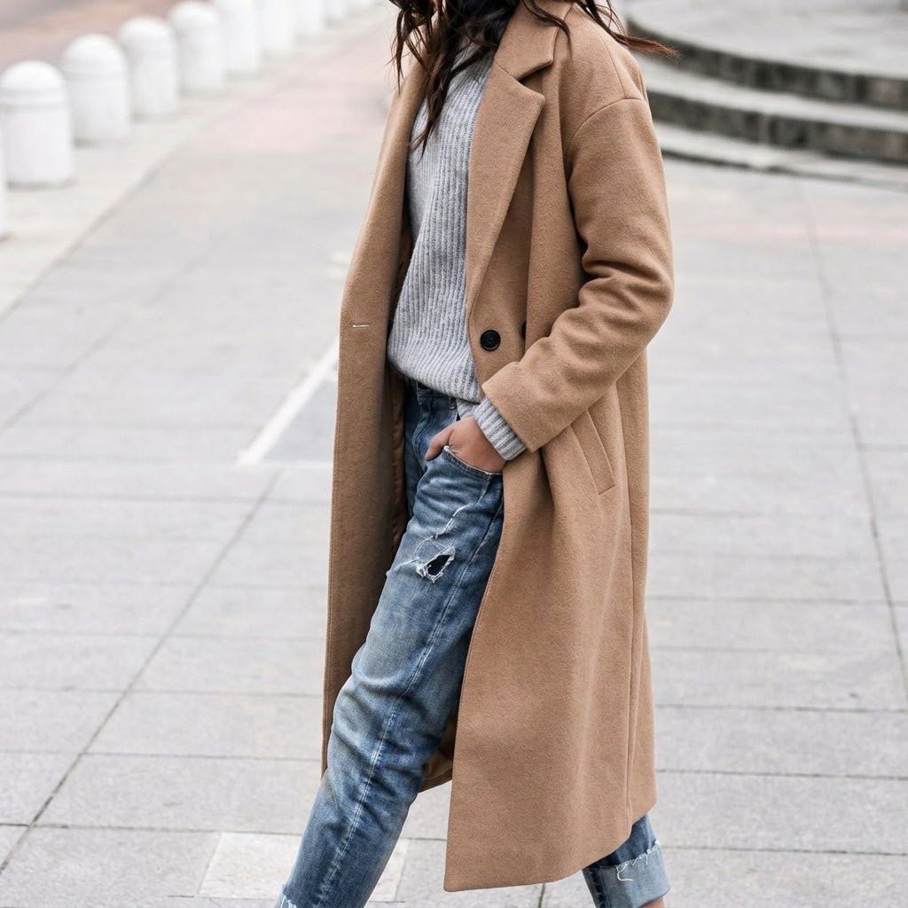 Women's Oversized Long Trench Coat – Winter Layering Piece with Wide Lapel - We are MFEO