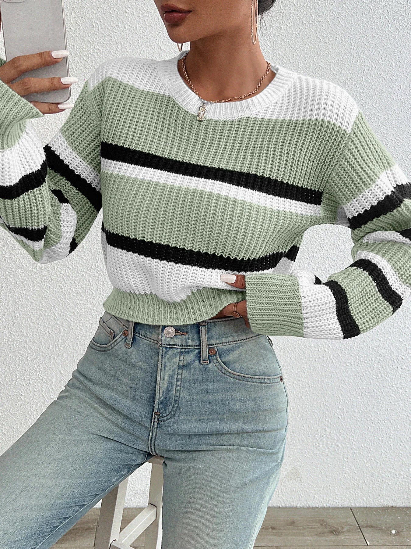Women's Oversized Striped Sweater – Cozy Knit with Drop Shoulders for Autumn/Winter - We are MFEO