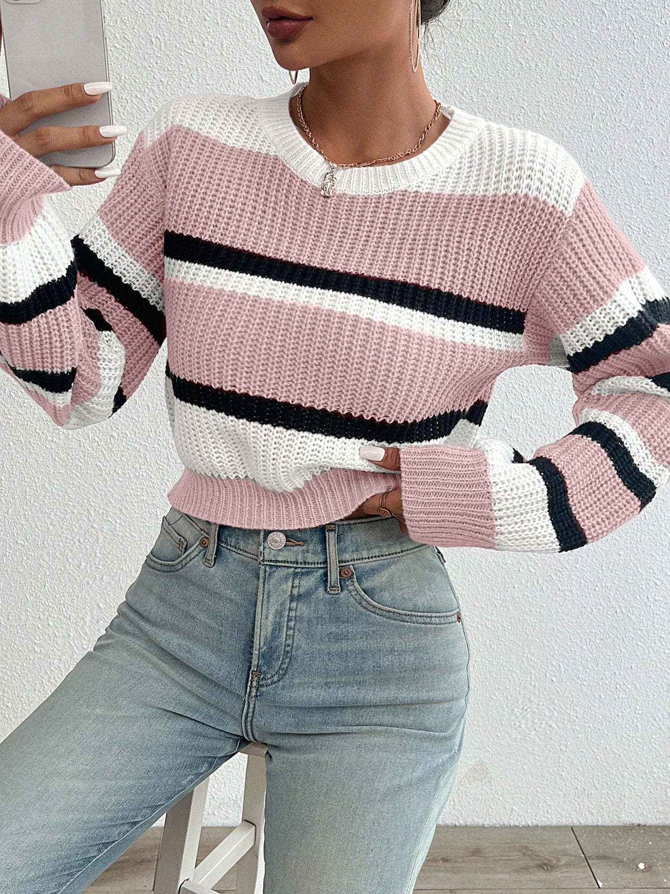 Women's Oversized Striped Sweater – Cozy Knit with Drop Shoulders for Autumn/Winter - We are MFEO