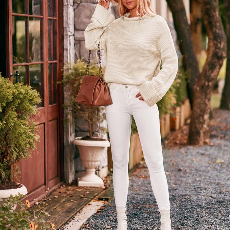 Women's Oversized Sweater – Knit with Mock Neck - We are MFEO