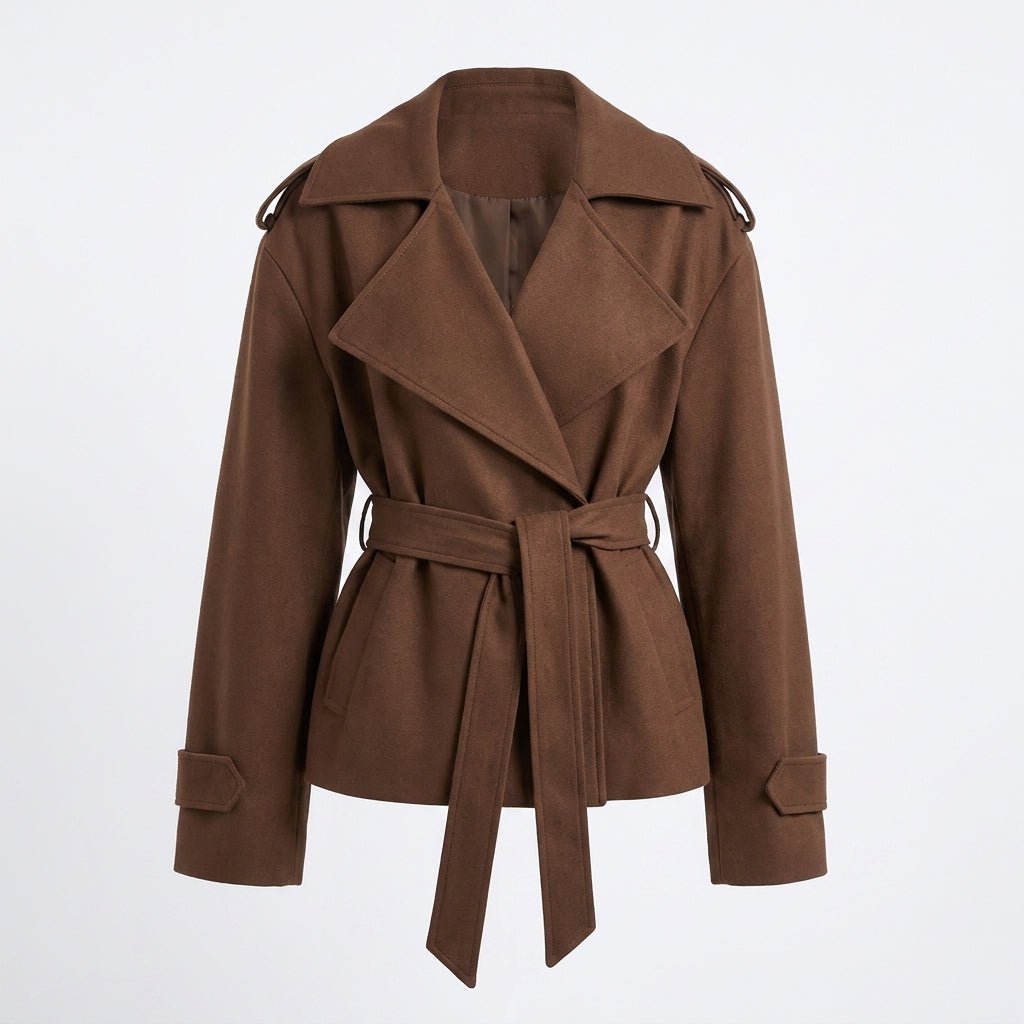 Women's Oversized Trench Coat – Hip Length Relaxed Fit with Self Tie Belt - We are MFEO