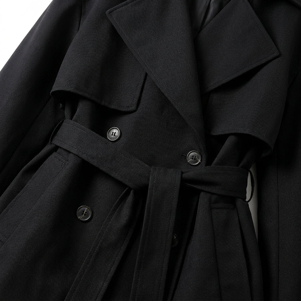 Women's Oversized Trench Coat – Hip Length Relaxed Fit with Self Tie Belt - We are MFEO