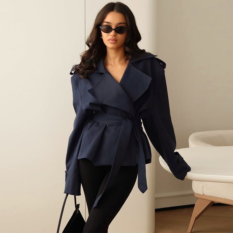 Women's Oversized Trench Coat – Hip Length Relaxed Fit with Self Tie Belt - We are MFEO