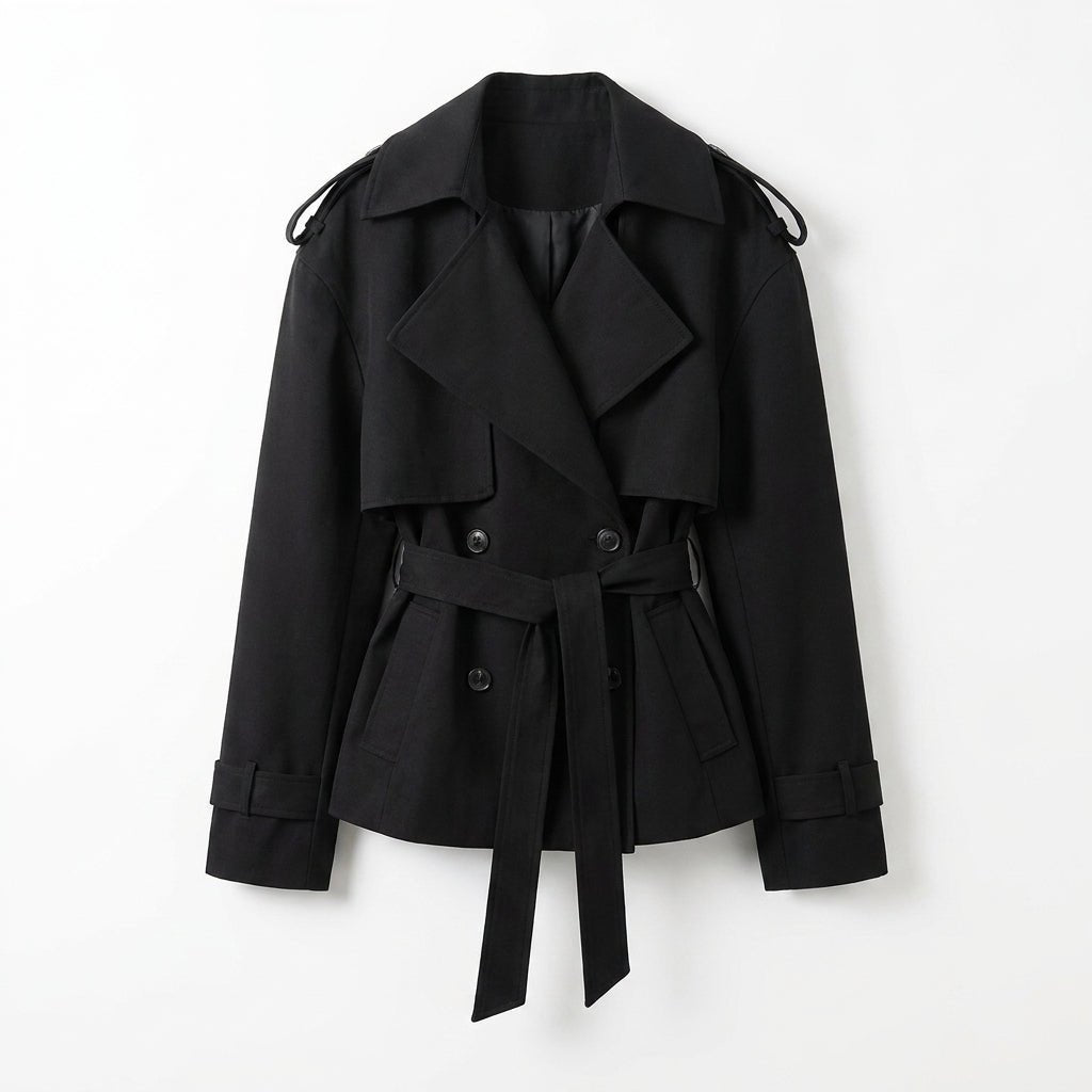 Women's Oversized Trench Coat – Hip Length Relaxed Fit with Self Tie Belt - We are MFEO