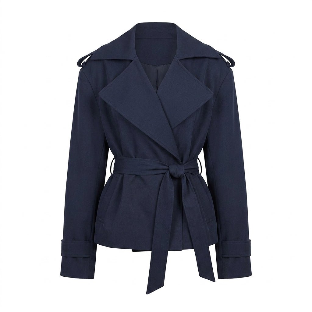 Women's Oversized Trench Coat – Hip Length Relaxed Fit with Self Tie Belt - We are MFEO