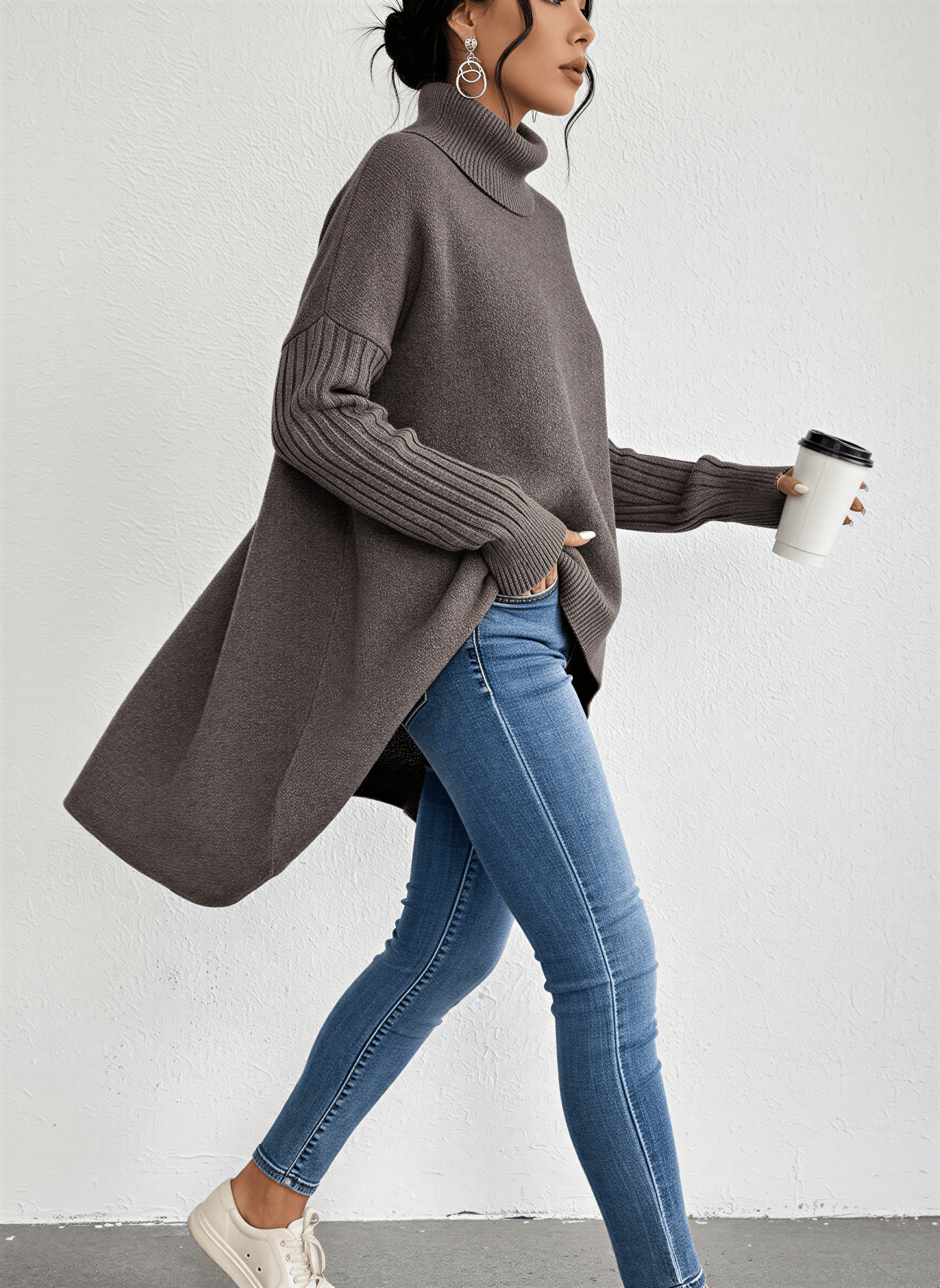 Women's Oversized Turtleneck Sweater – Comfortable Casual Wear with Pockets - We are MFEO