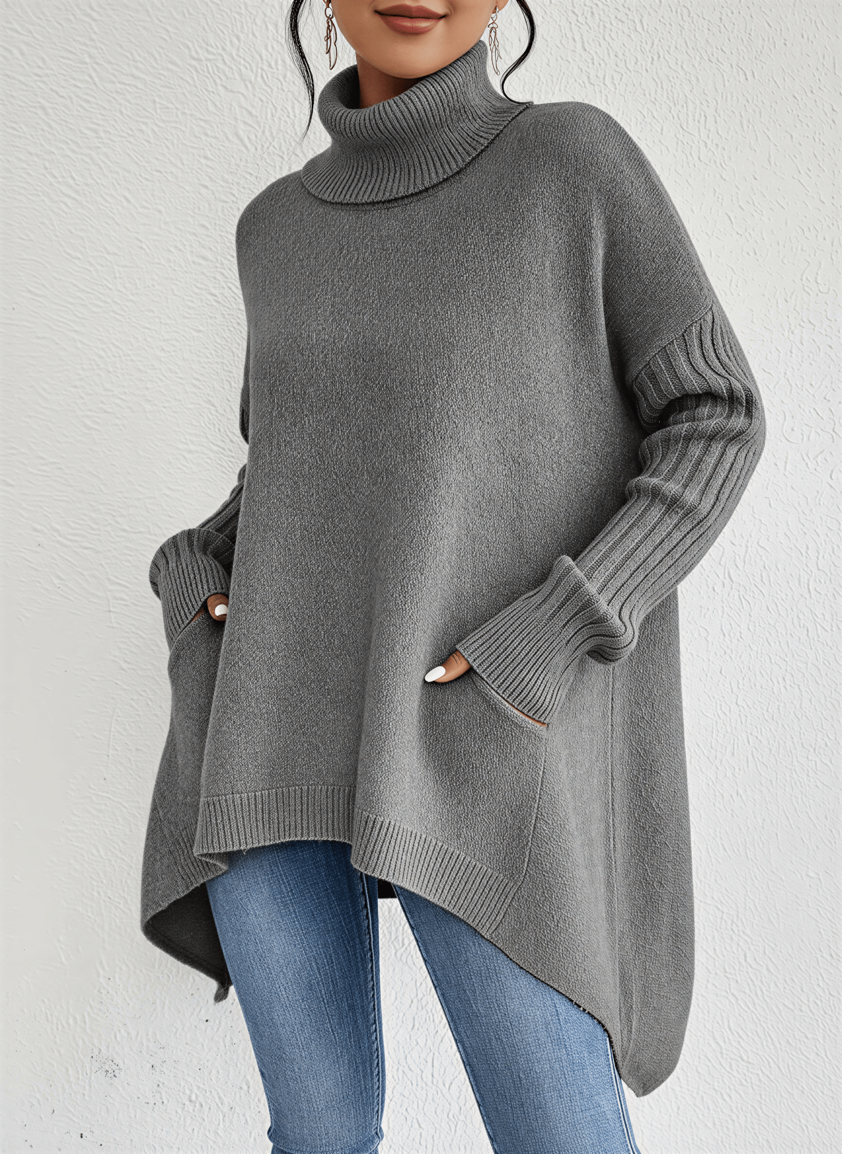 Women's Oversized Turtleneck Sweater – Comfortable Casual Wear with Pockets - We are MFEO