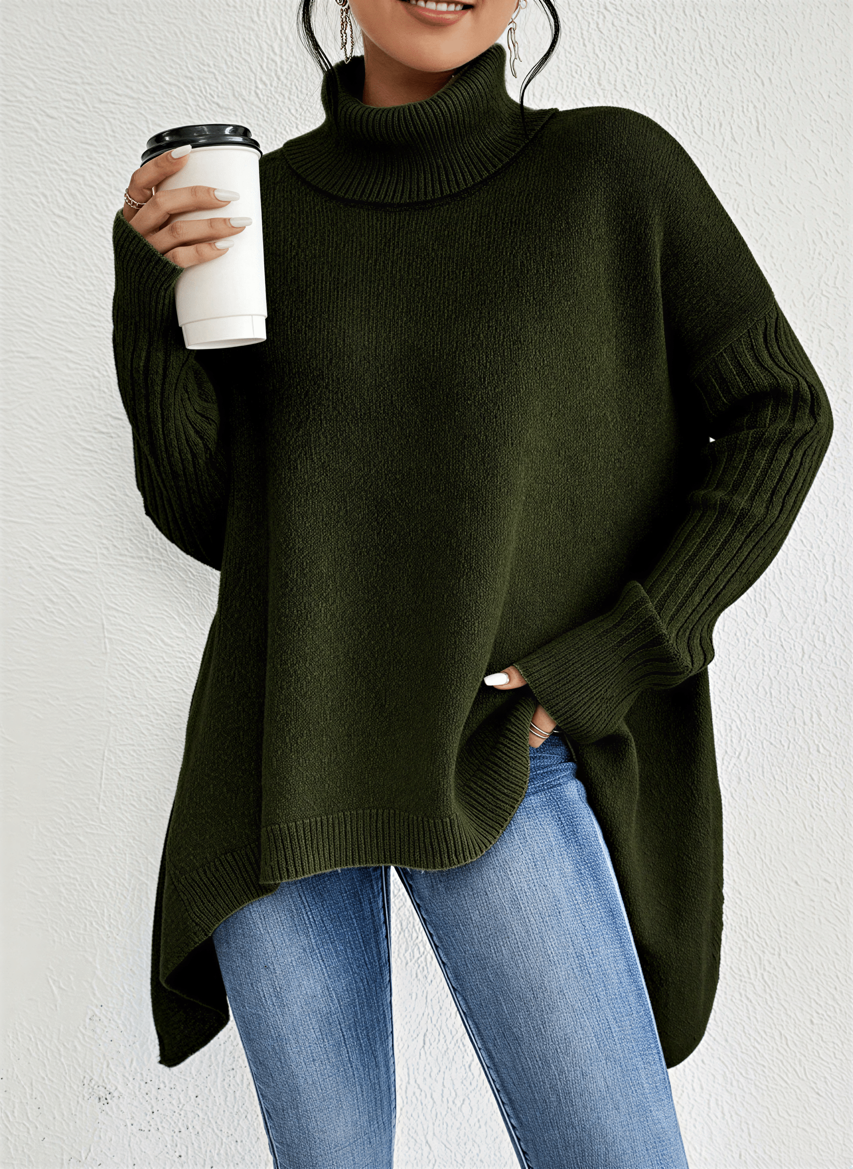 Women's Oversized Turtleneck Sweater – Comfortable Casual Wear with Pockets - We are MFEO