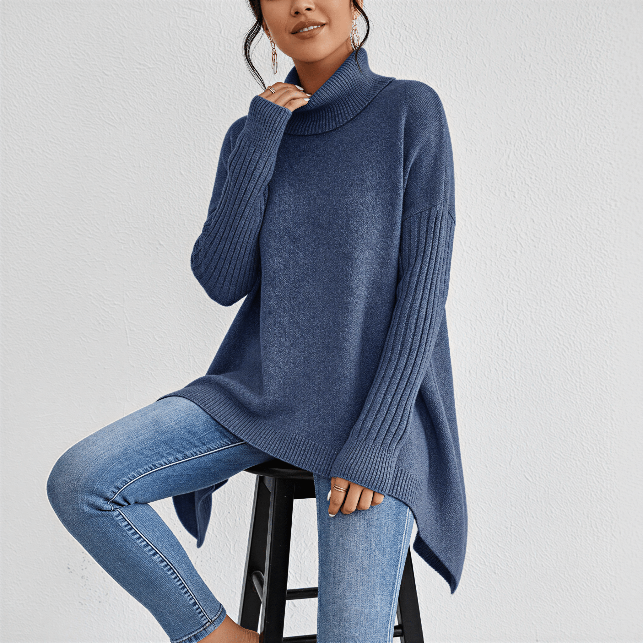 Women's Oversized Turtleneck Sweater – Comfortable Casual Wear with Pockets - We are MFEO