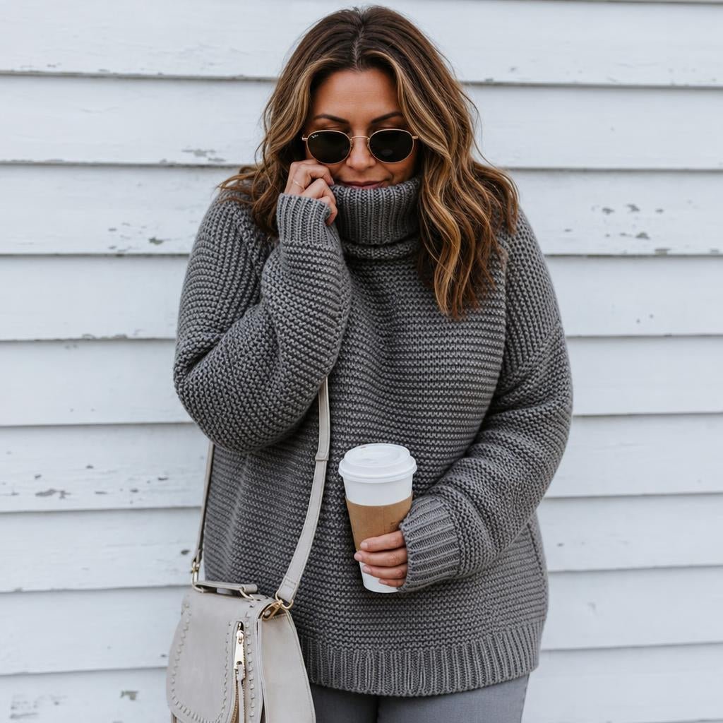 Women's Oversized Turtleneck Sweater – Relaxed Fit Knit - We are MFEO