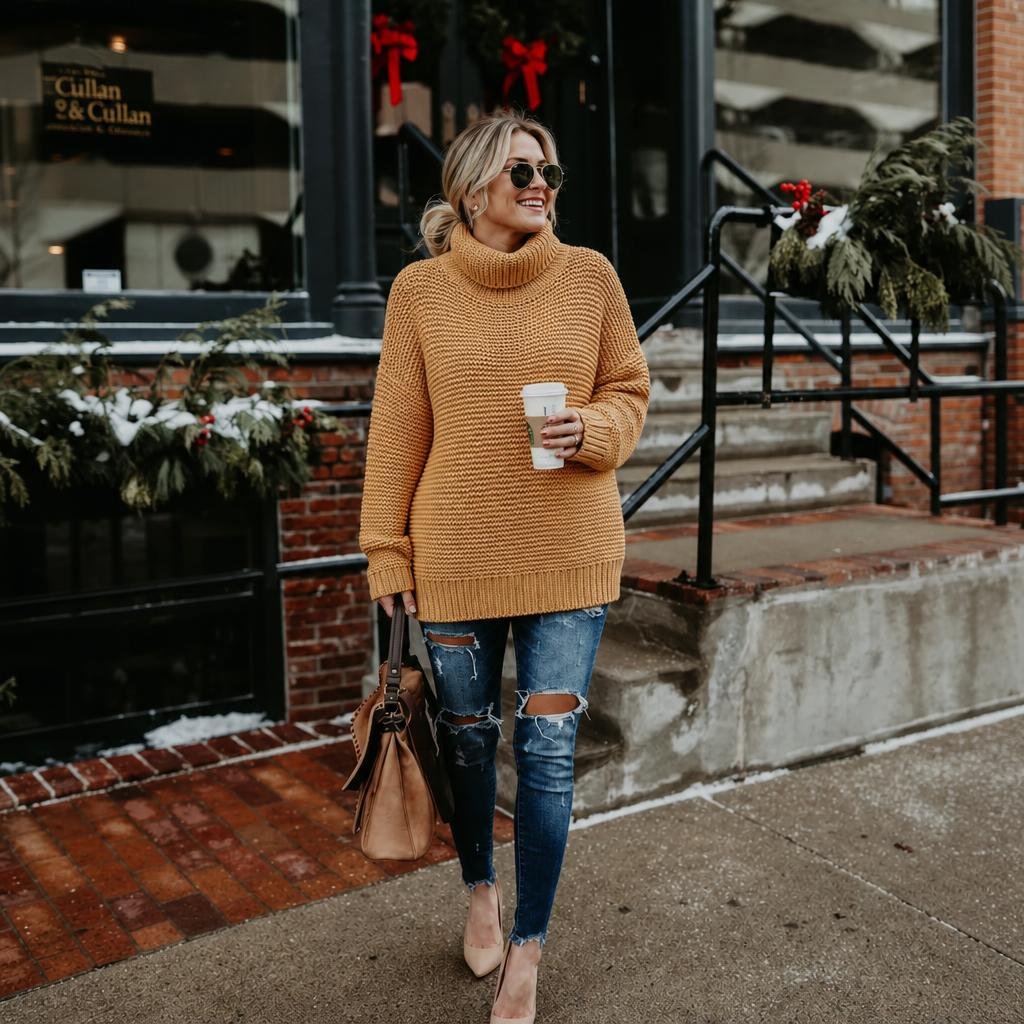 Women's Oversized Turtleneck Sweater – Relaxed Fit Knit - We are MFEO