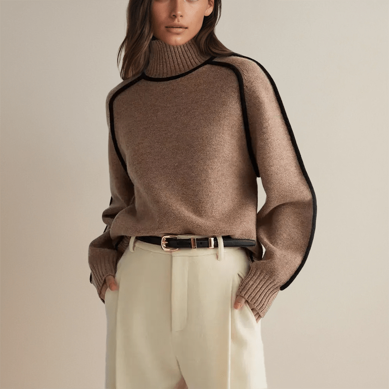 Women's Oversized Turtleneck Sweater – Relaxed Fit with Contrast Trim for Casual Wear - We are MFEO