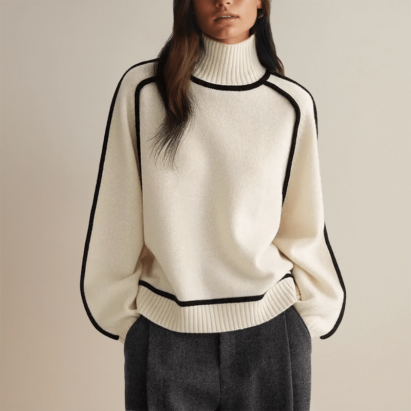 Women's Oversized Turtleneck Sweater – Relaxed Fit with Contrast Trim for Casual Wear - We are MFEO