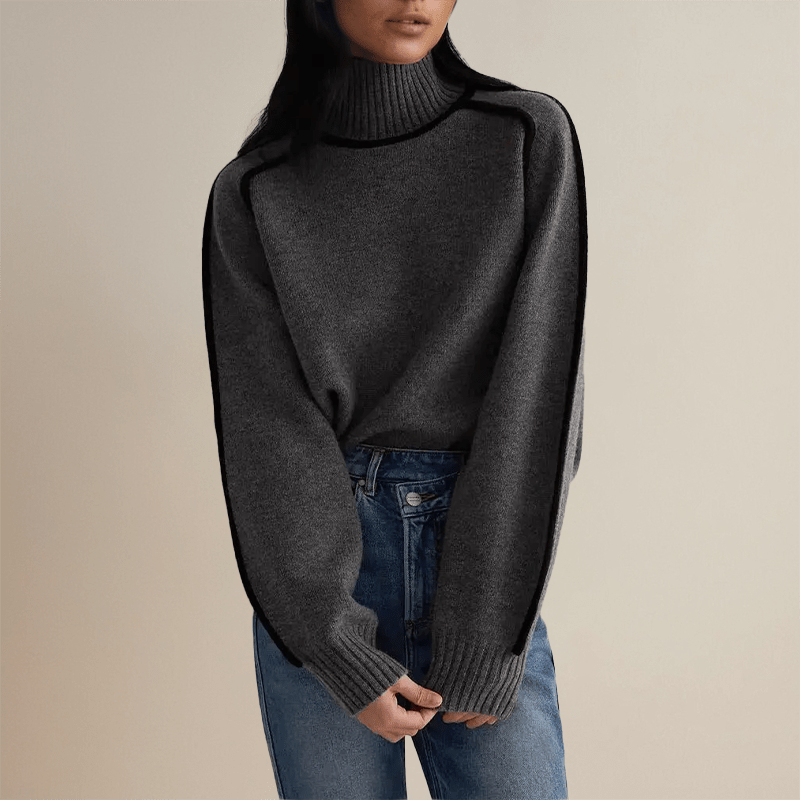 Women's Oversized Turtleneck Sweater – Relaxed Fit with Contrast Trim for Casual Wear - We are MFEO