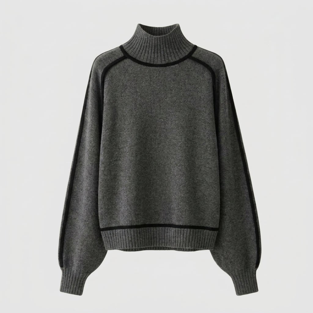 Women's Oversized Turtleneck Sweater – Relaxed Fit with Contrast Trim for Casual Wear - We are MFEO