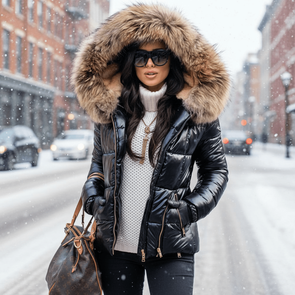 Women's Puffer Jacket for Winter – Quilted with Hood and Zip Pockets - We are MFEO