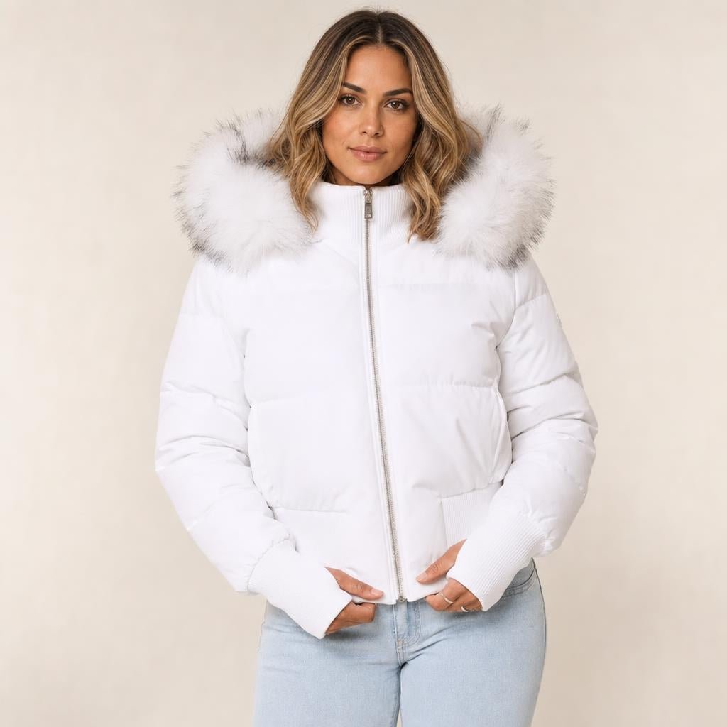 Women's Puffer Jacket with Hood – Quilted Bomber Style - We are MFEO