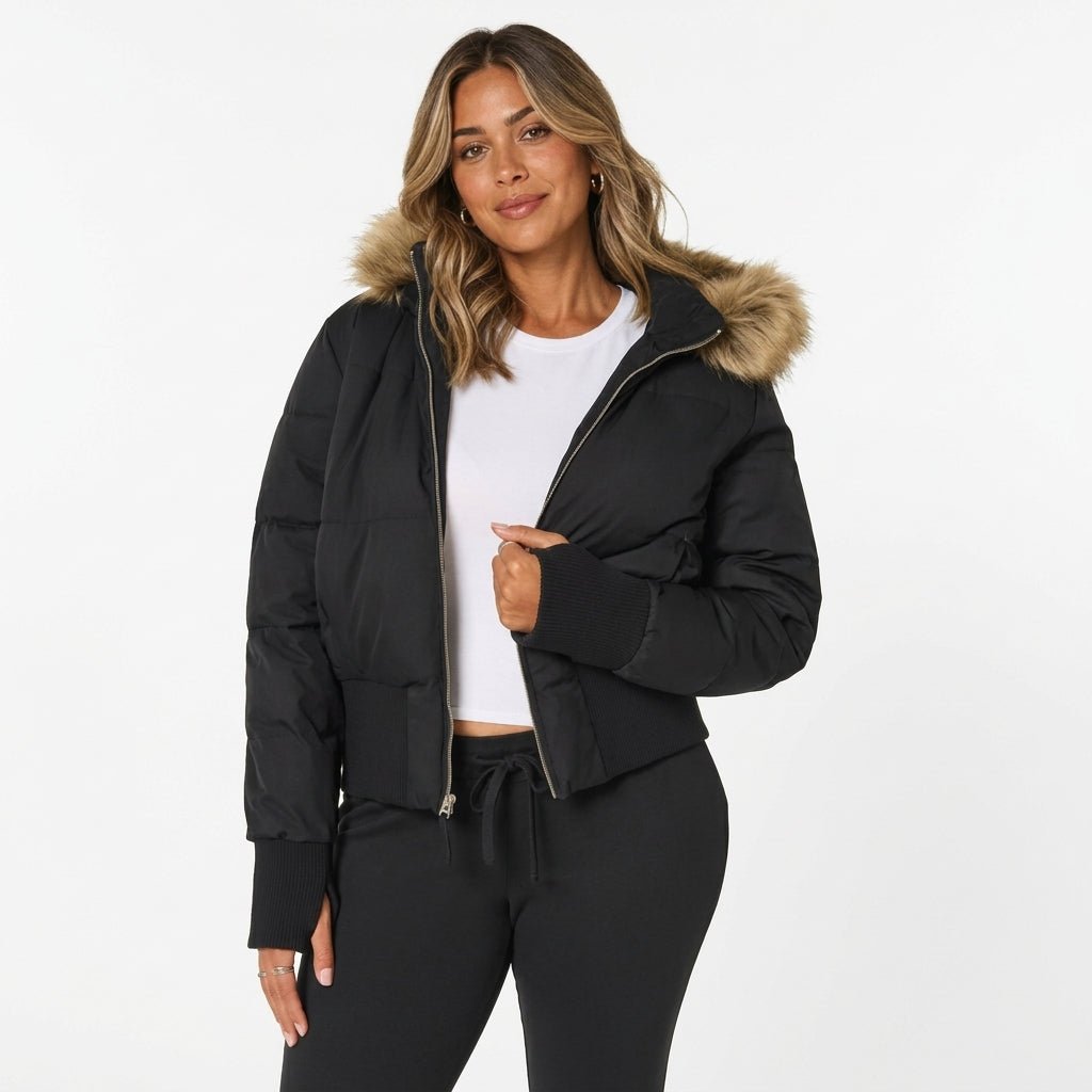 Women's Puffer Jacket with Hood – Quilted Bomber Style - We are MFEO