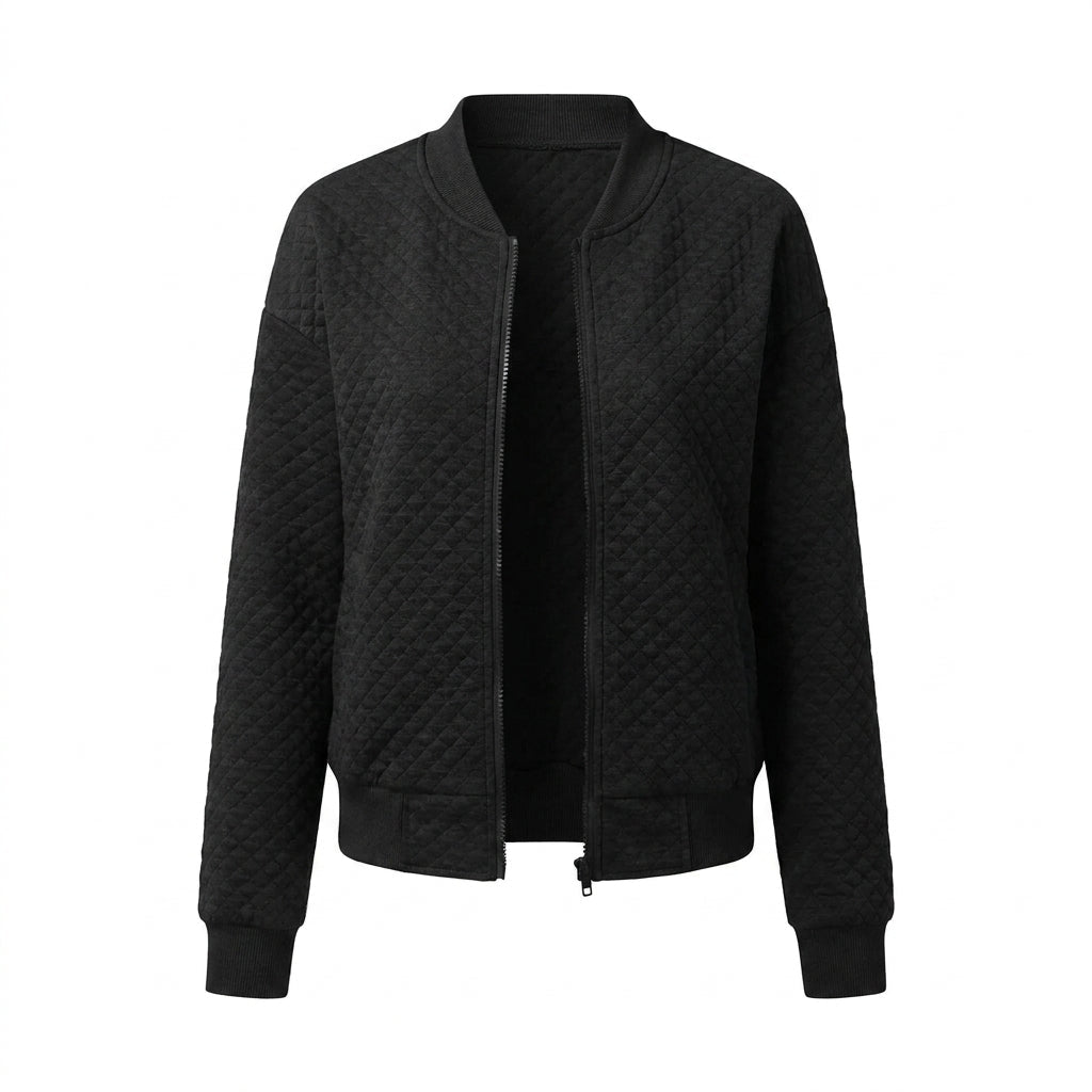 Women's Quilted Bomber Jacket – Zip-Up Style with Ribbed Trims - We are MFEO